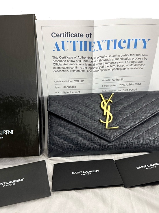 Saint Laurent Handbags - Saint Laurent Black Quilted Leather Wallet with Gold YSL Emblem